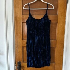 Vintage royal blue crushed velvet mini dress